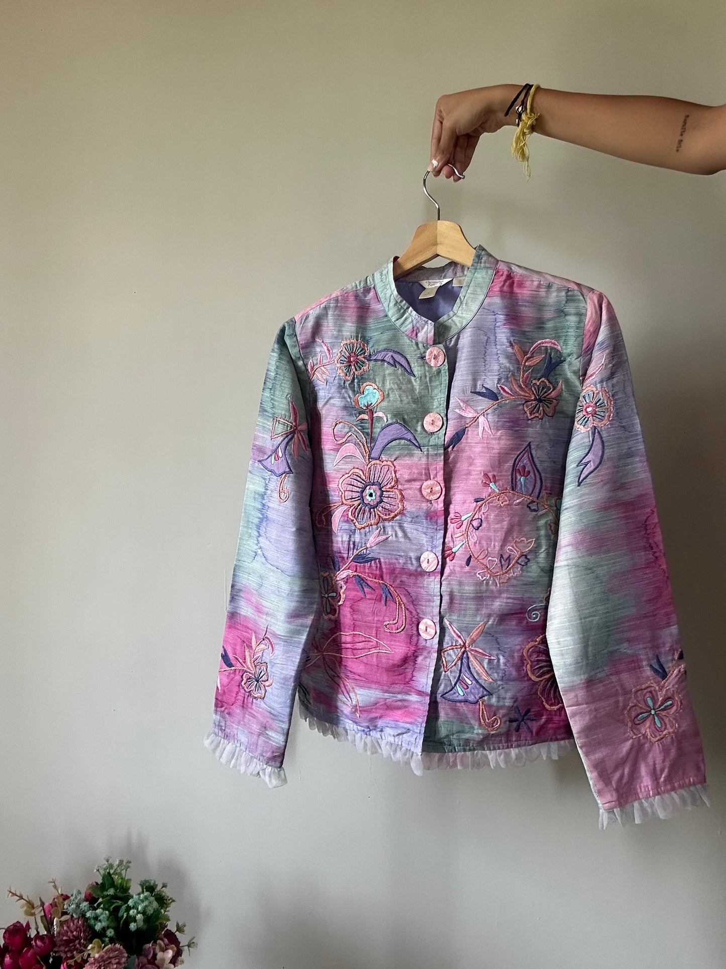 Christopher & Banks Vintage Tie And Dye Floral Embroidered Shaket