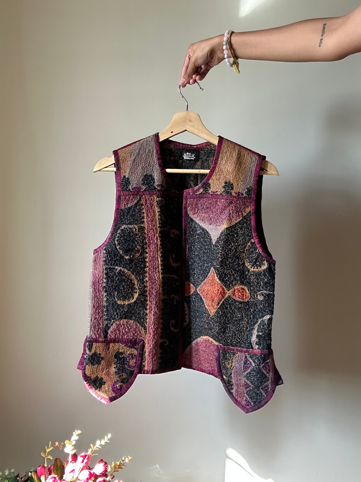 Vintage All Embroidered Front Open Vest