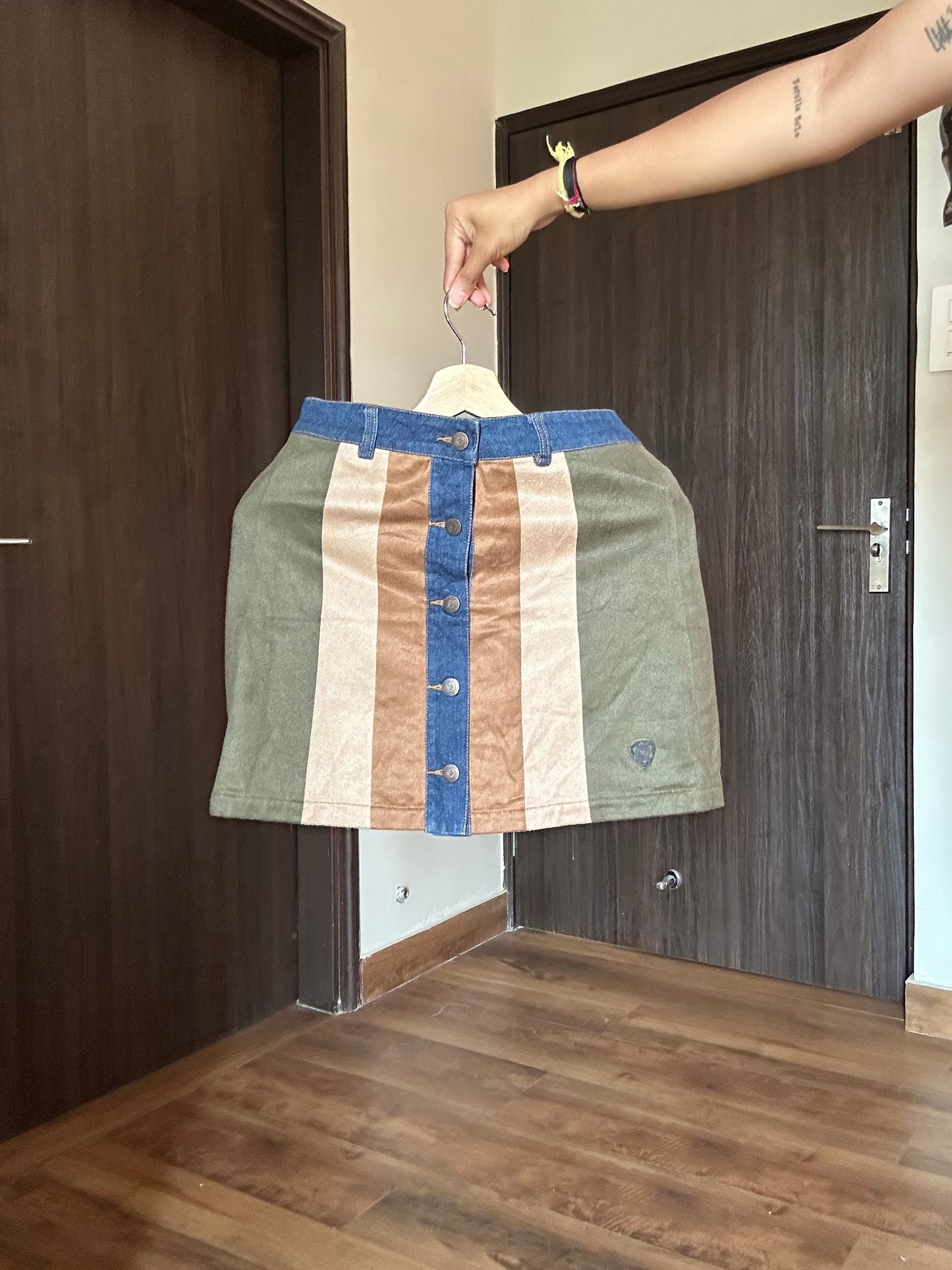 Vintage Aiki Keylook Suede Denim Skirt