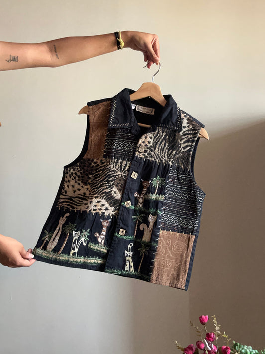 Vintage Life Style Embroidered Patchwork Vest