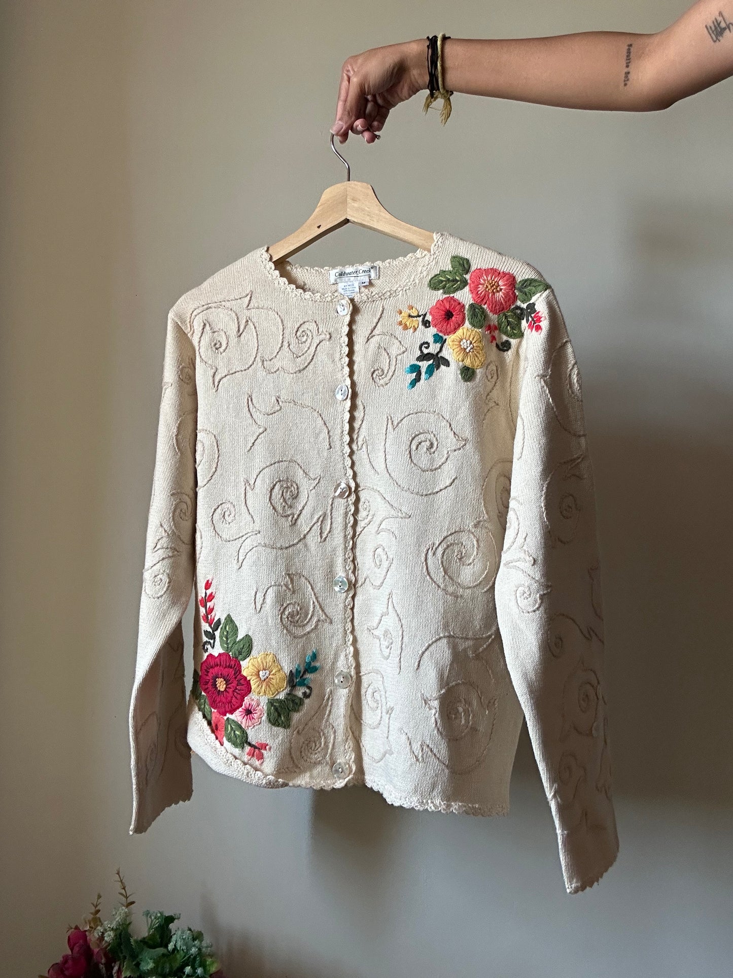 Vintage Coldwater Creek Floral Embroidered Cardigan