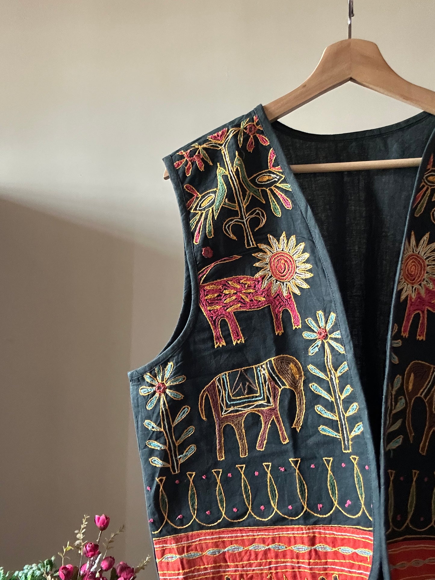 Vintage Embroidered Mirror Work Vest