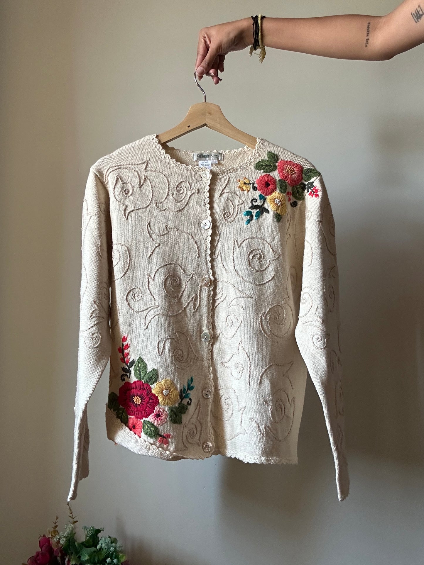Vintage Coldwater Creek Floral Embroidered Cardigan