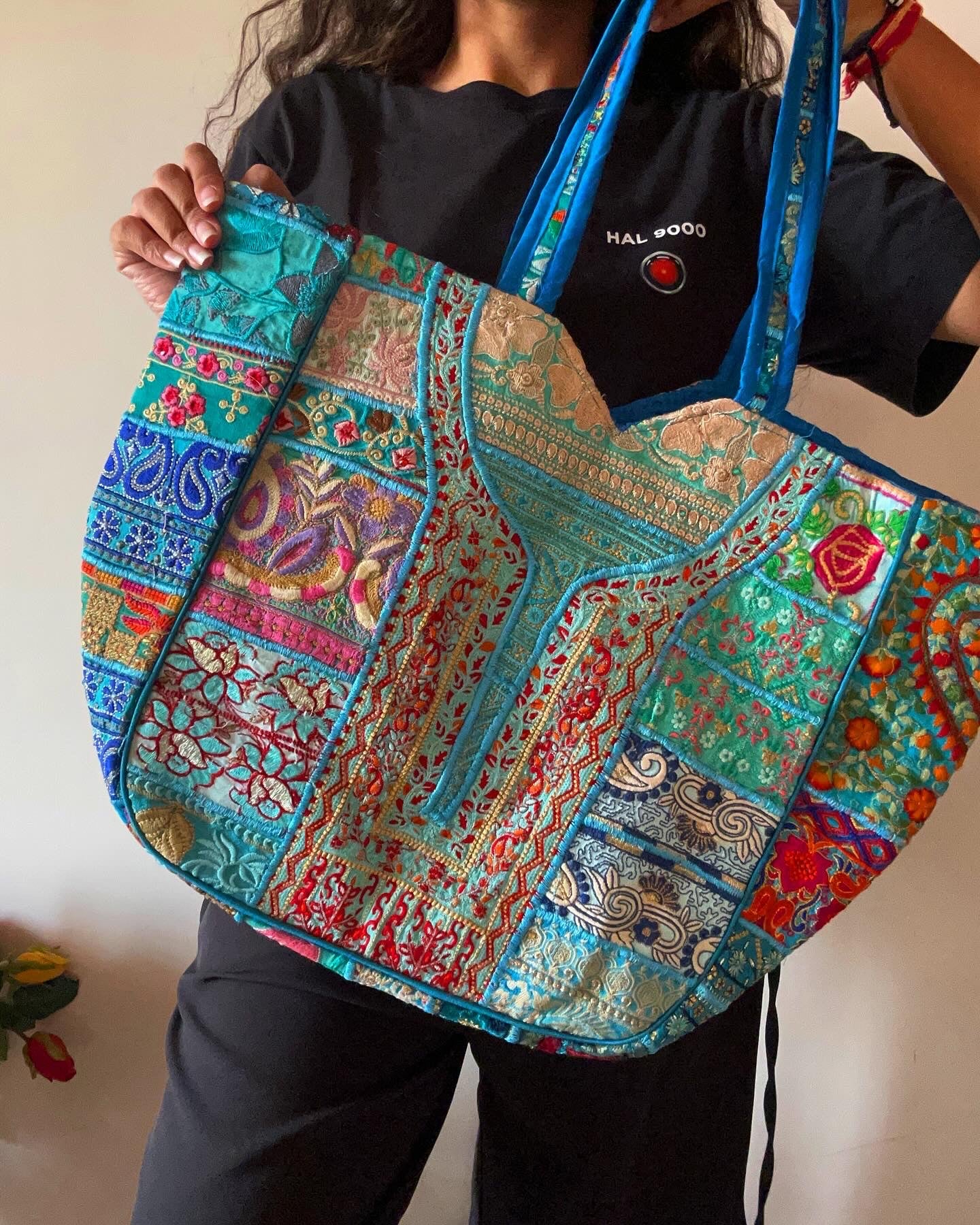 Blue Patch Work Large Tote Bag