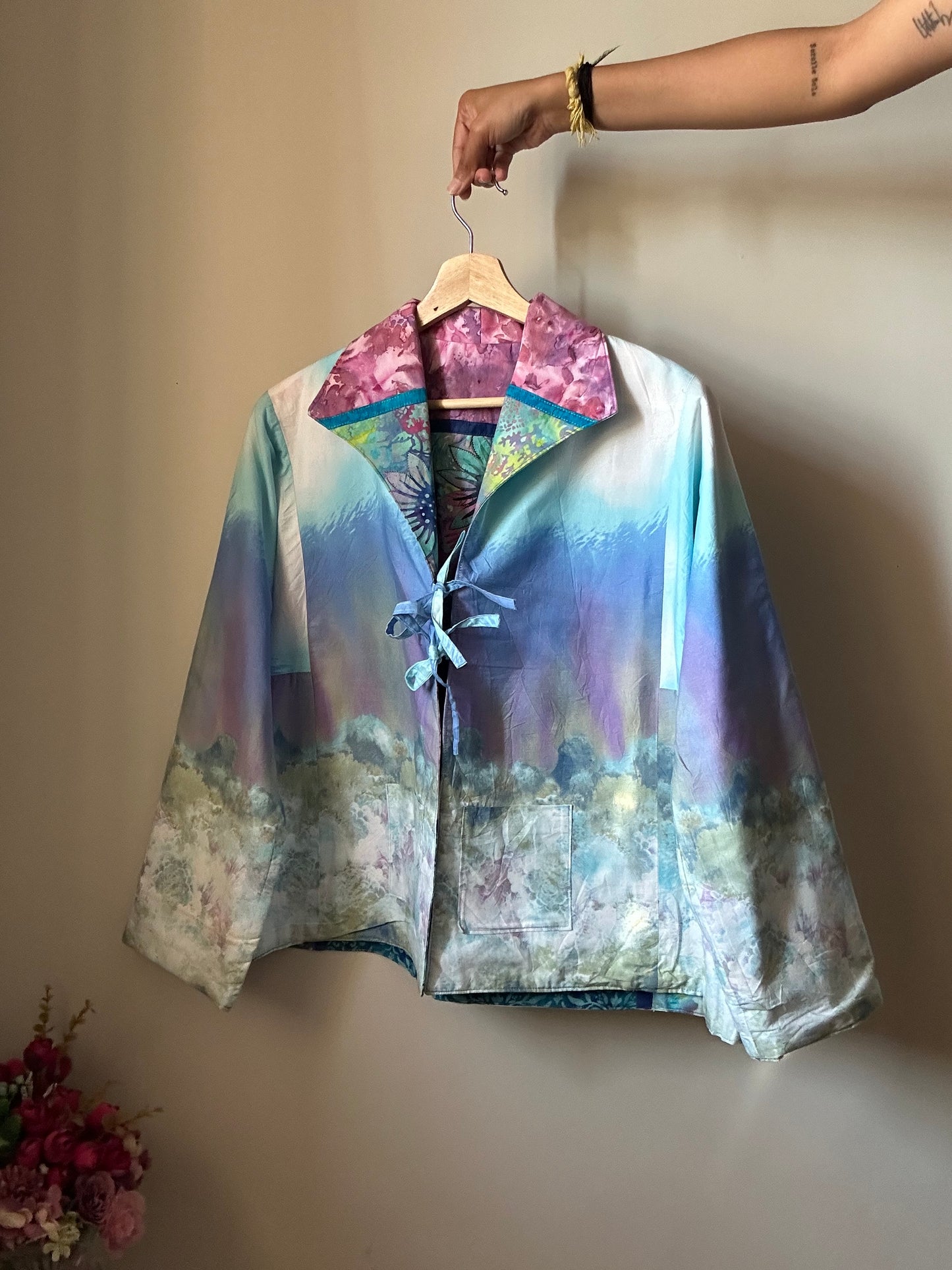 Vintage Reversible Front Tie Detail Shaket with Embroidery and Patch Work