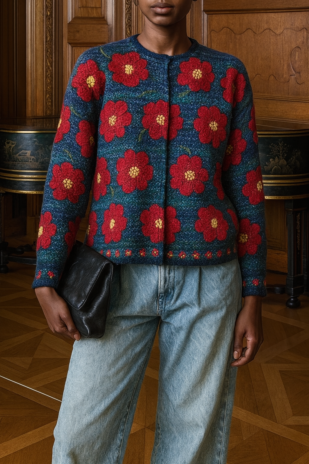 Susan Bristol Vintage Hand Knit and Embroidered Cardigan