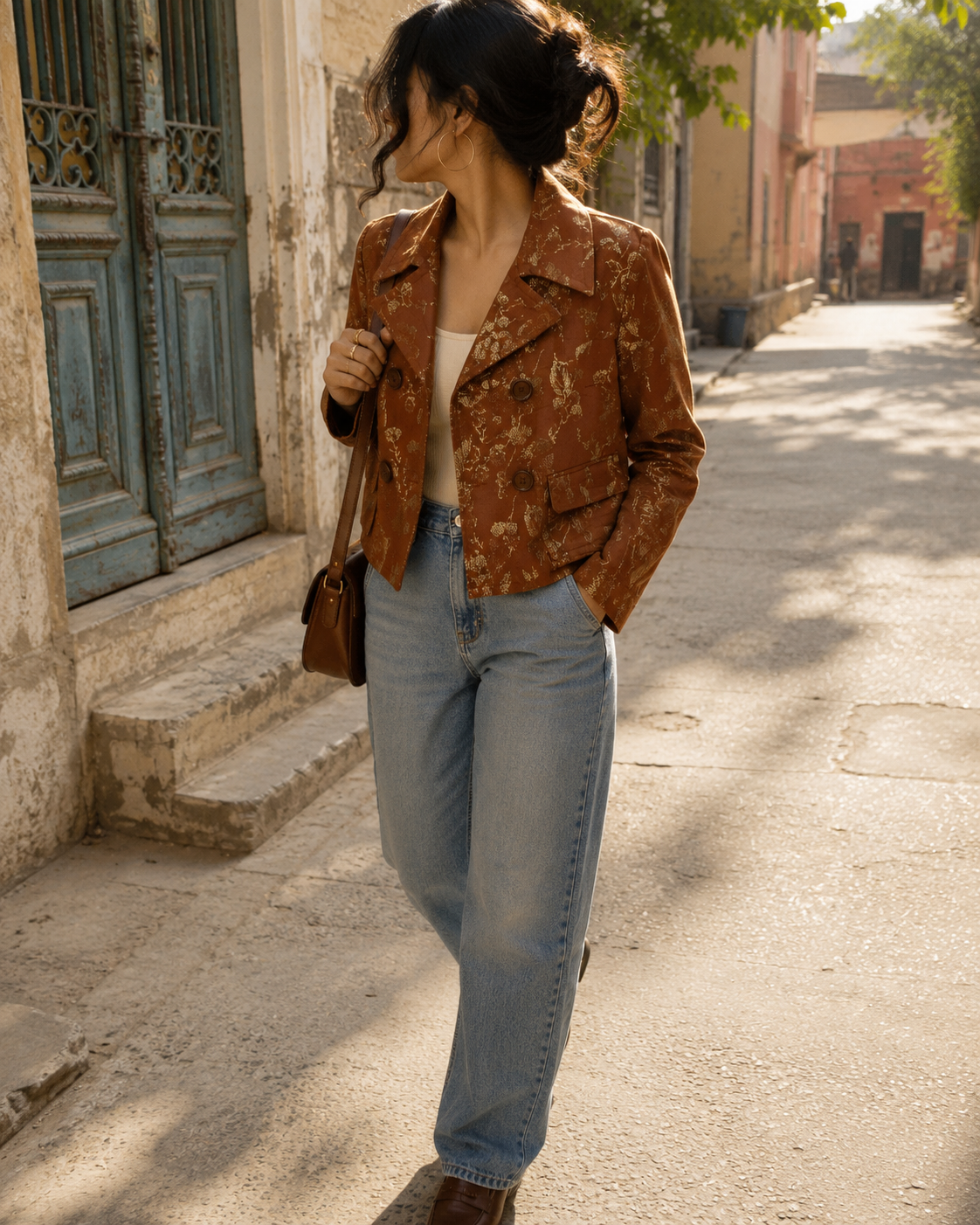 Vintage Bronze Floral Brocade Cropped Jacket
