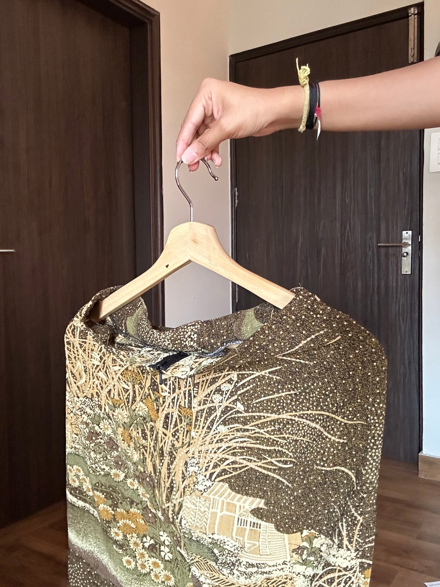 Vintage Chiffon Abstract Print Skirt With Back Zipper and Small Waist Pocket