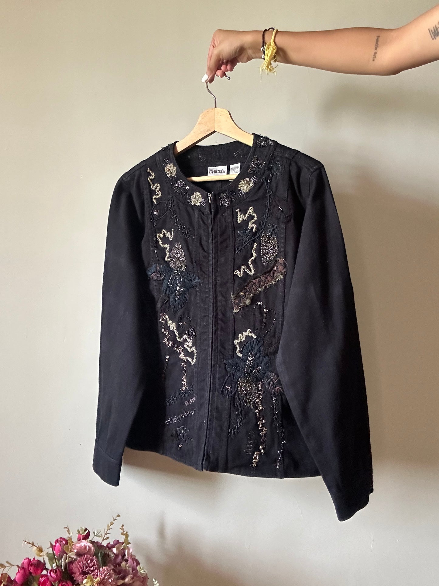 Vintage Chico’s Denim Shaket With Embroidery
