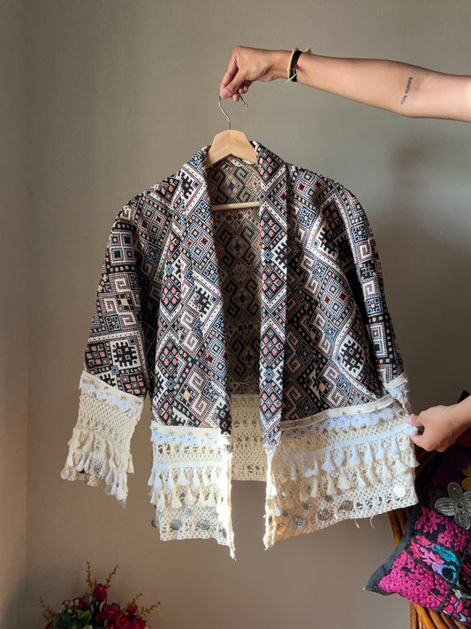 Vintage Weaved Cardigan With Tassels and Coins