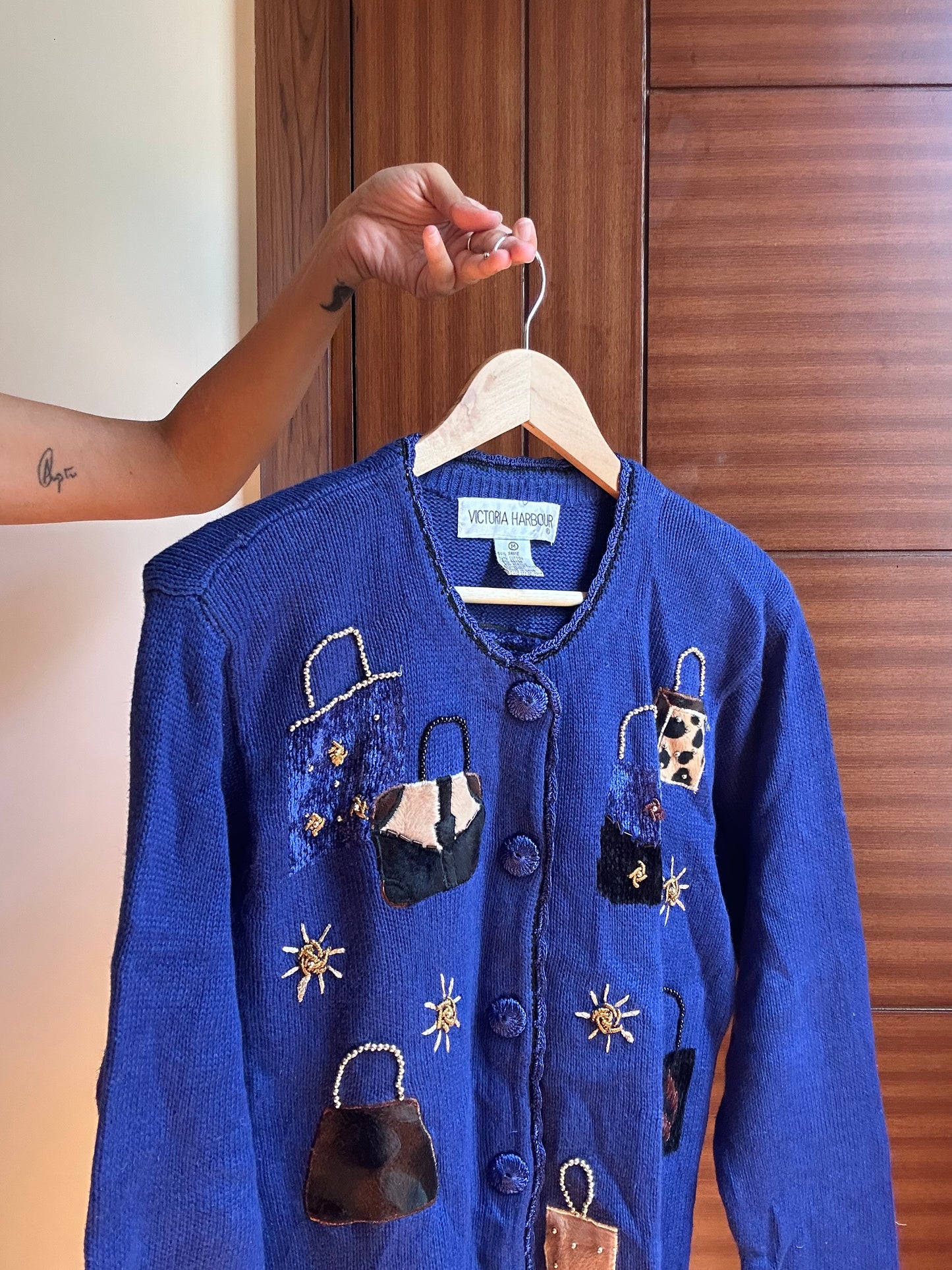 Victoria Harbour Vintage Knit Cardigan with Patchwork and Beads