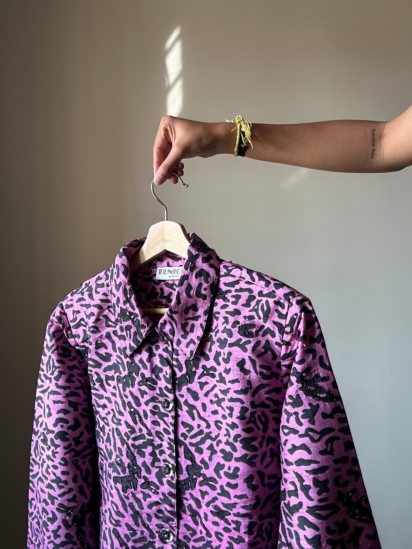 Vintage Tunique Night Leopard Print Silk Embroidered Shaket