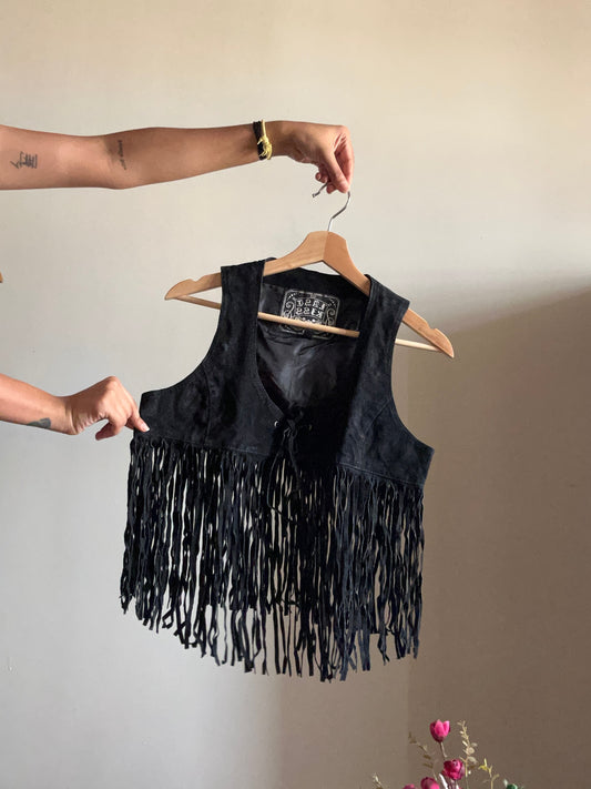 Vintage Leather Fringe Vest By Kess