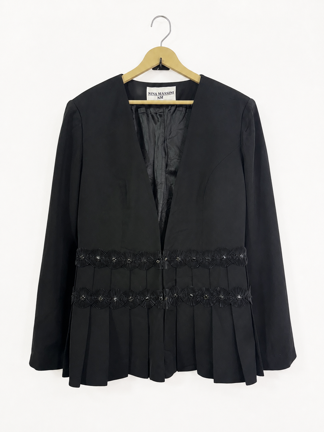 Nina Massini Vintage Black Embellished Pleated Blazer