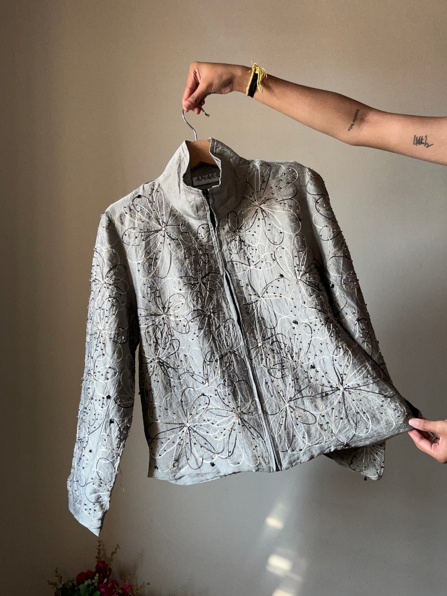 Anage Vintage All Beaded and Embroidered Silk Shaket