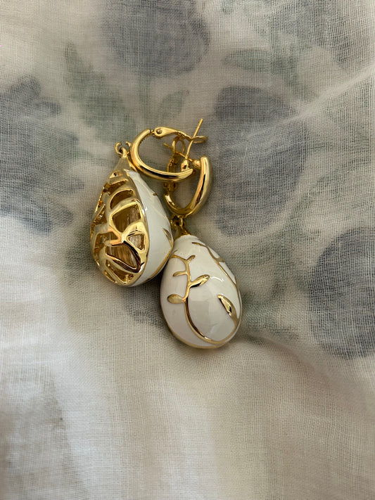 Leaf White Drop Earrings