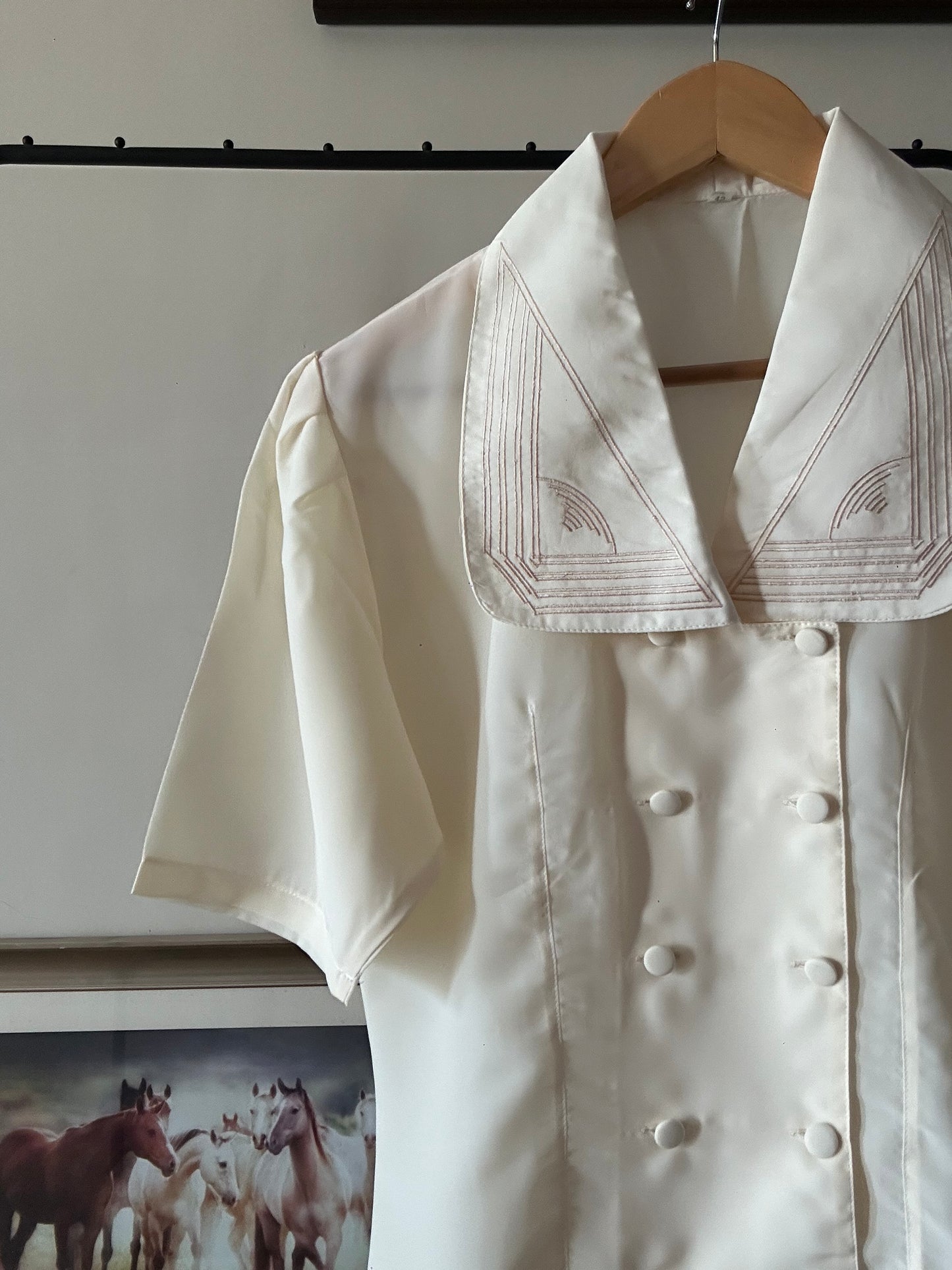 Vintage Blazer Style Large Collar Shirt
