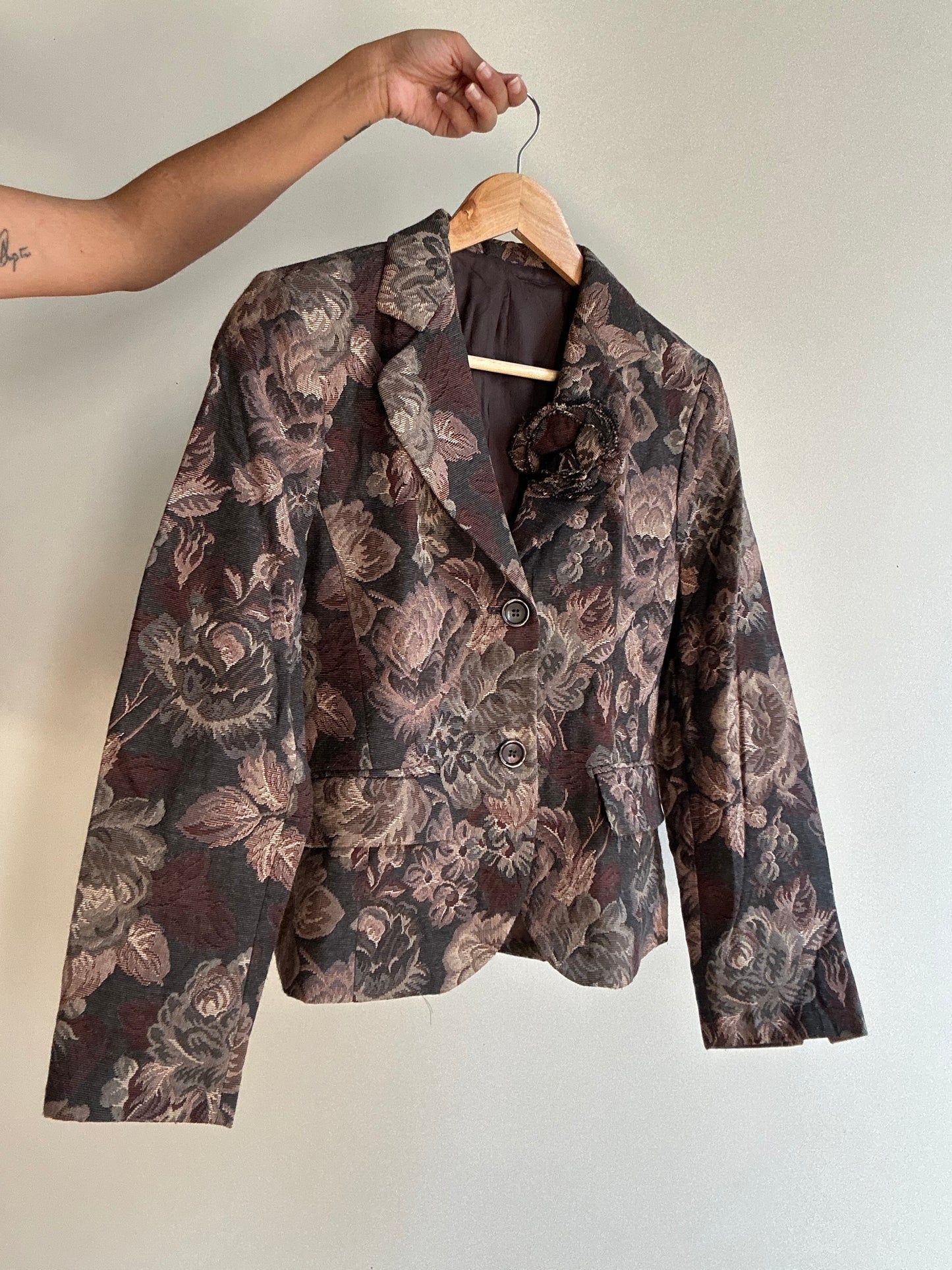 Vintage Jacquard Blazer With Flower