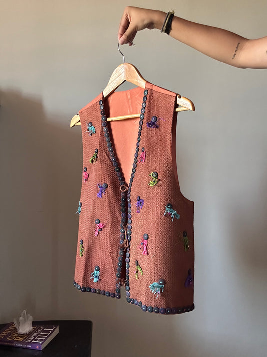 Buttoned Embroidered Vintage Vest