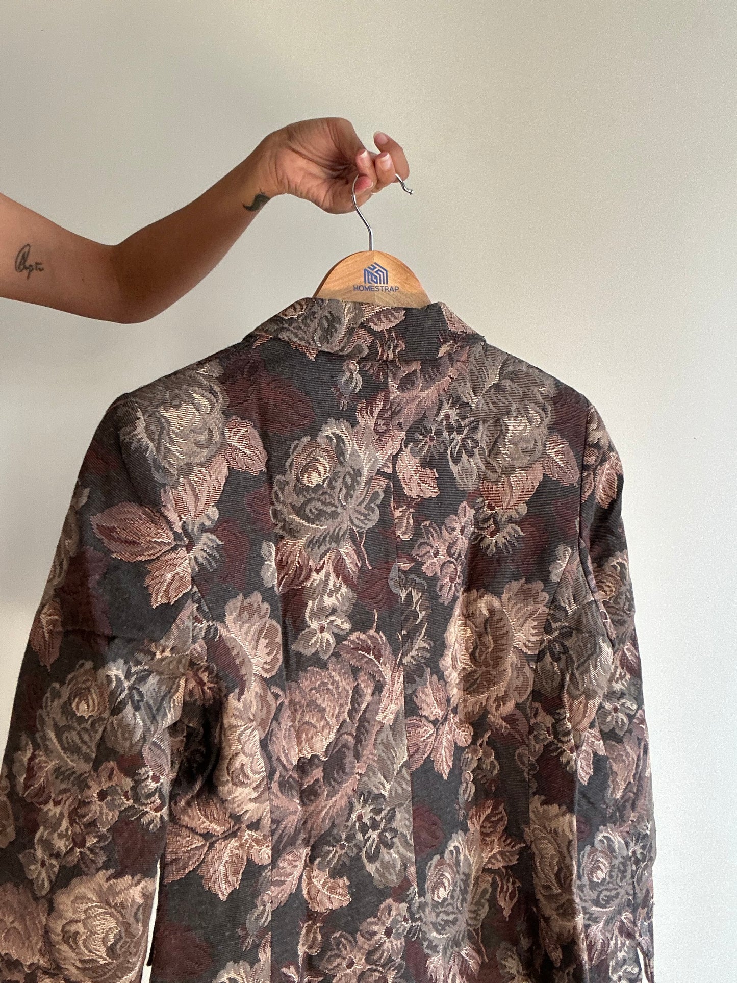 Vintage Jacquard Blazer With Flower