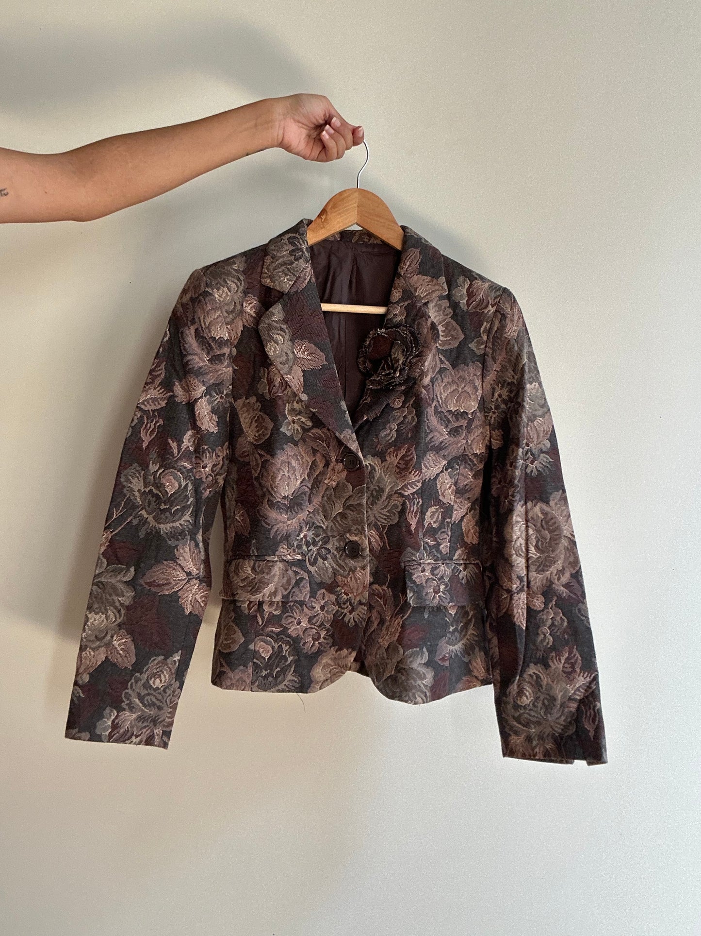 Vintage Jacquard Blazer With Flower