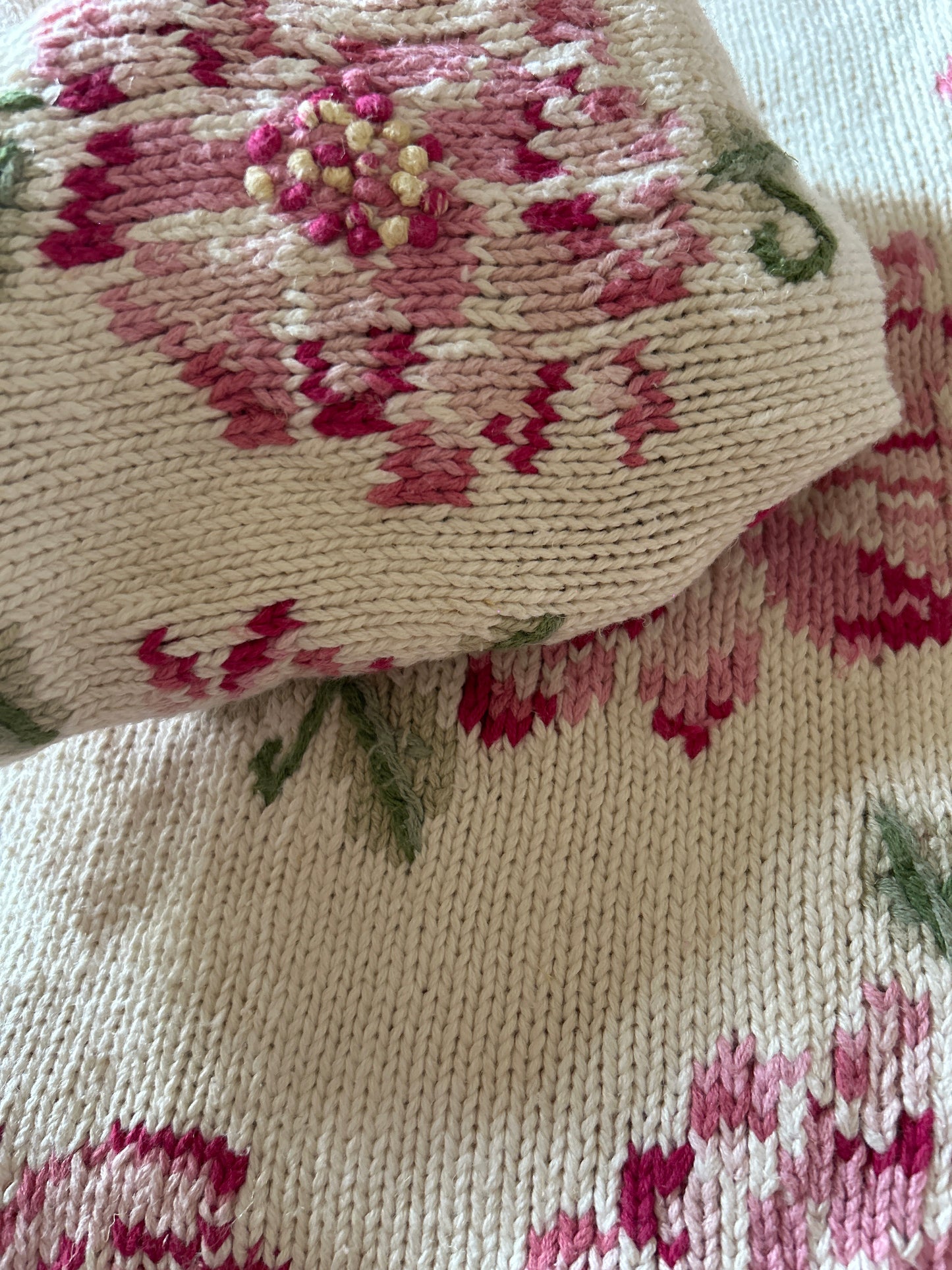 Vintage Talbots Hand Knit Floral Cardigan