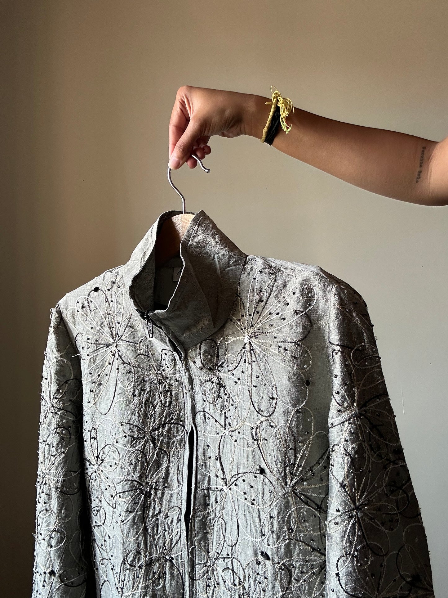 Anage Vintage All Beaded and Embroidered Silk Shaket