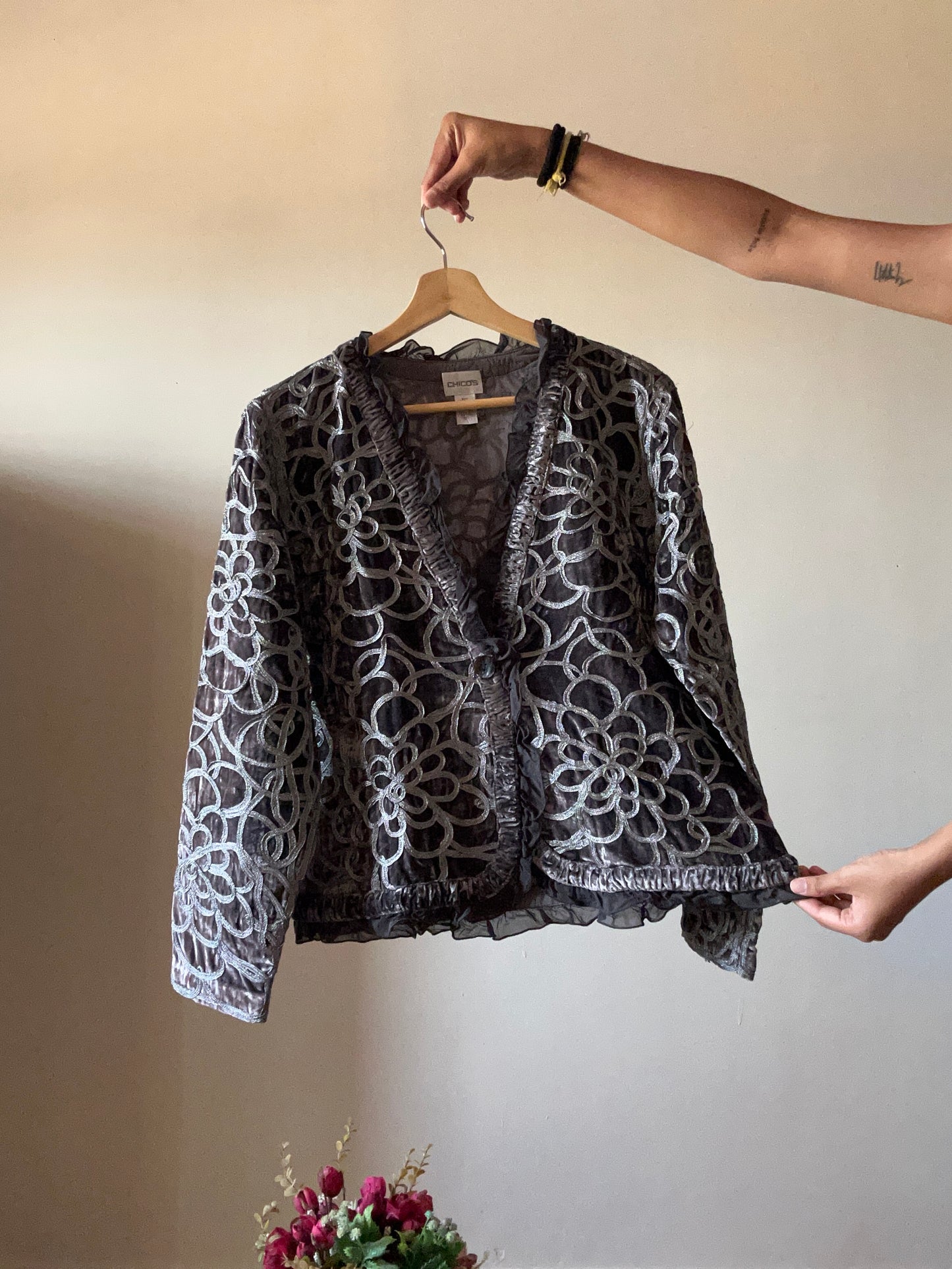 Vintage Chico’s All Embroidered Velvet Cardigan