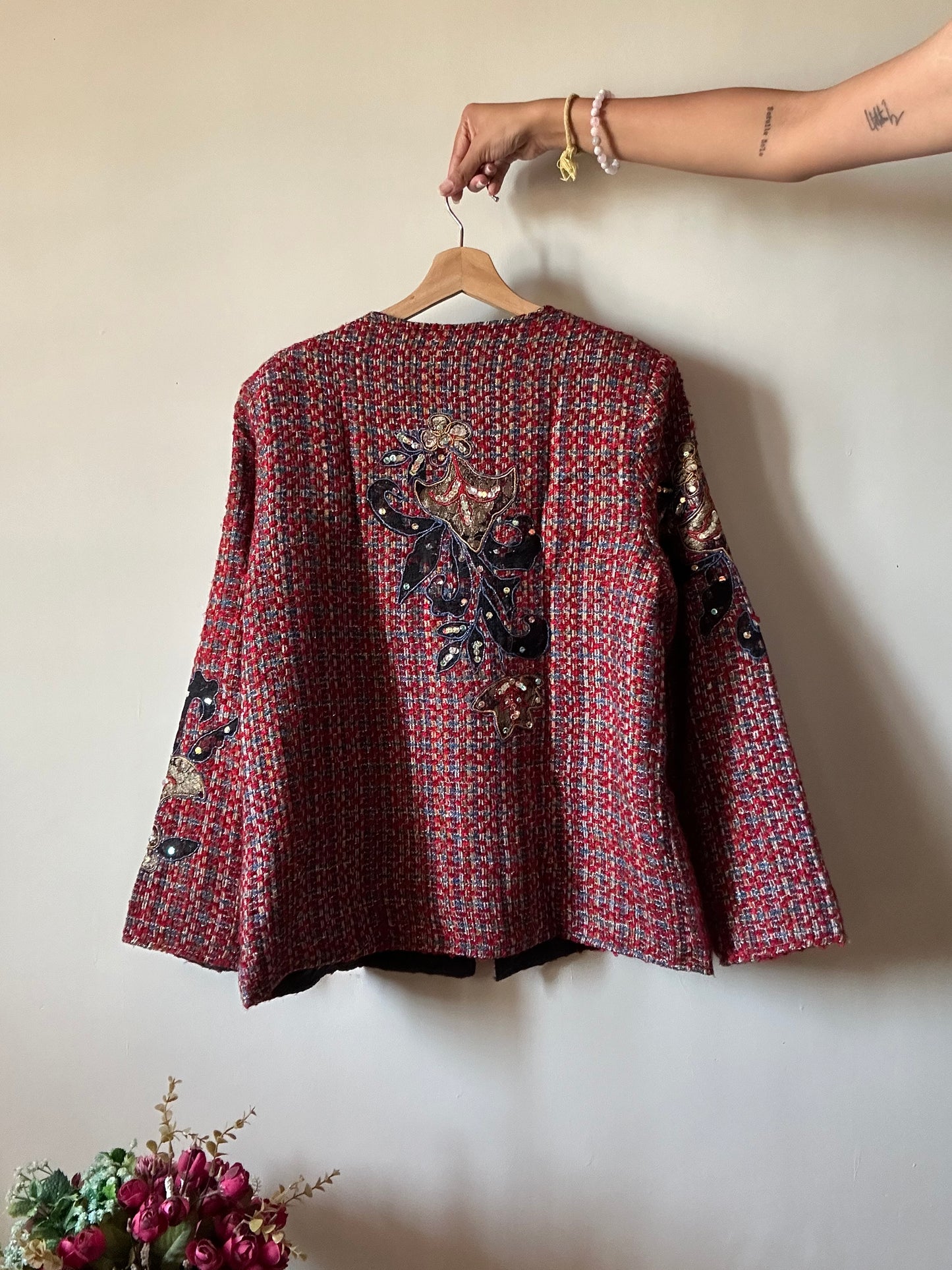 Indigo Moon Vintage Tweed Patchwork and Embroidered Shaket
