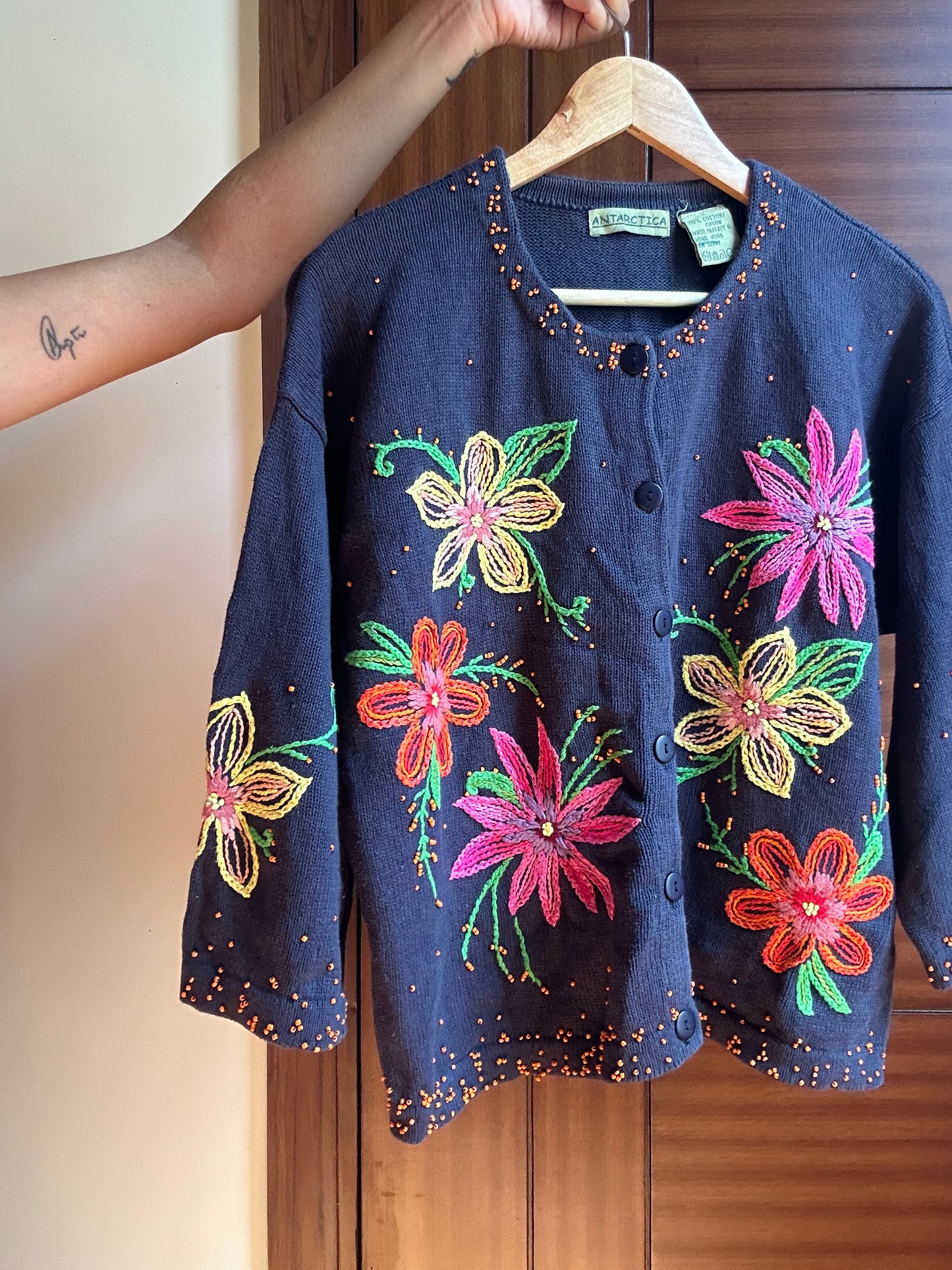 Antarctica Vintage Knit Cardigan With Embroidery and Beading