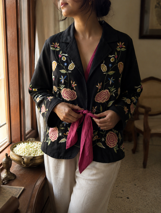 Vintage Midnight Bloom Embroidered Jacket
