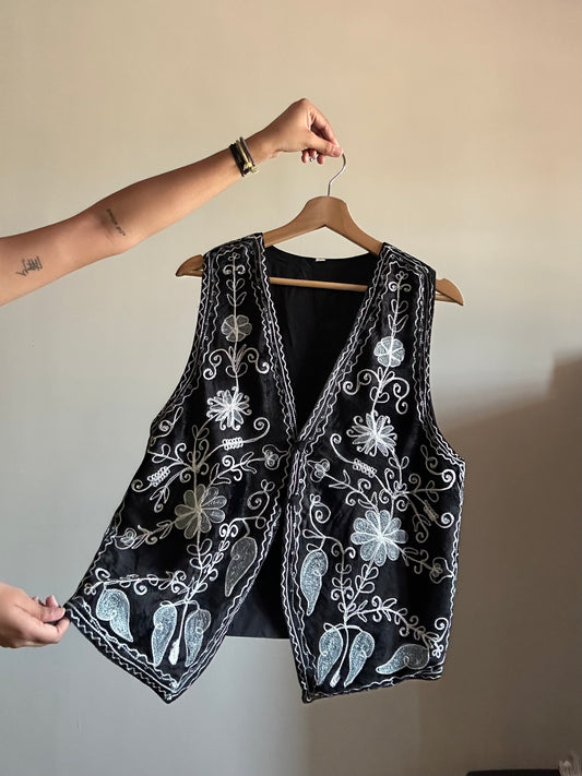 Vintage Black Embroidered Vest