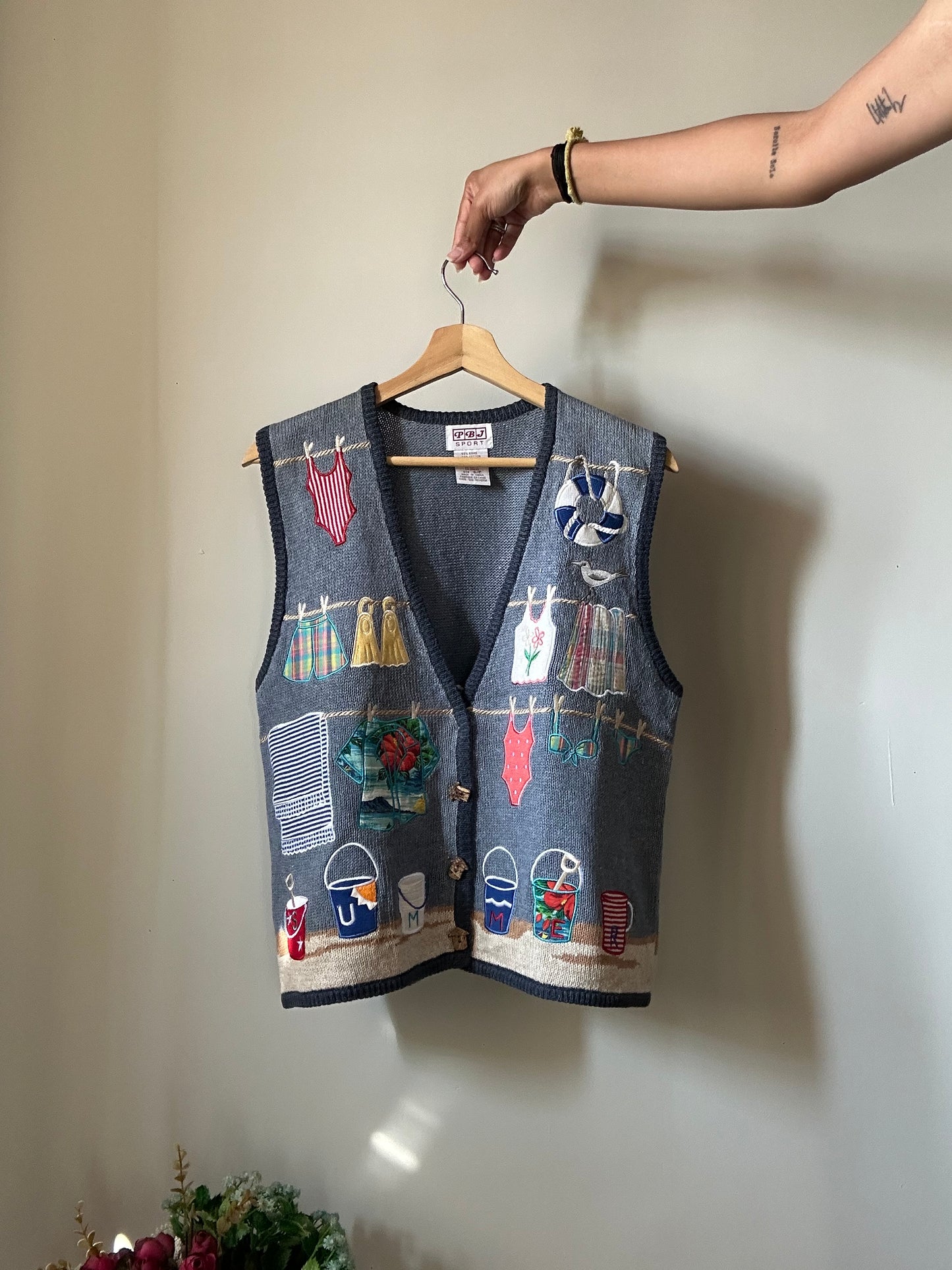 Vintage PBJ Sports Vest With Patchwork and Embroidery