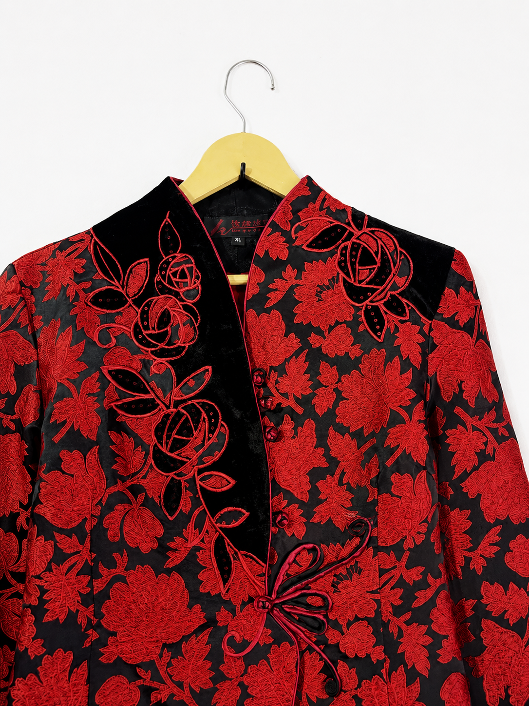 Vintage Midnight Bloom Embroidered Mandarin Jacket