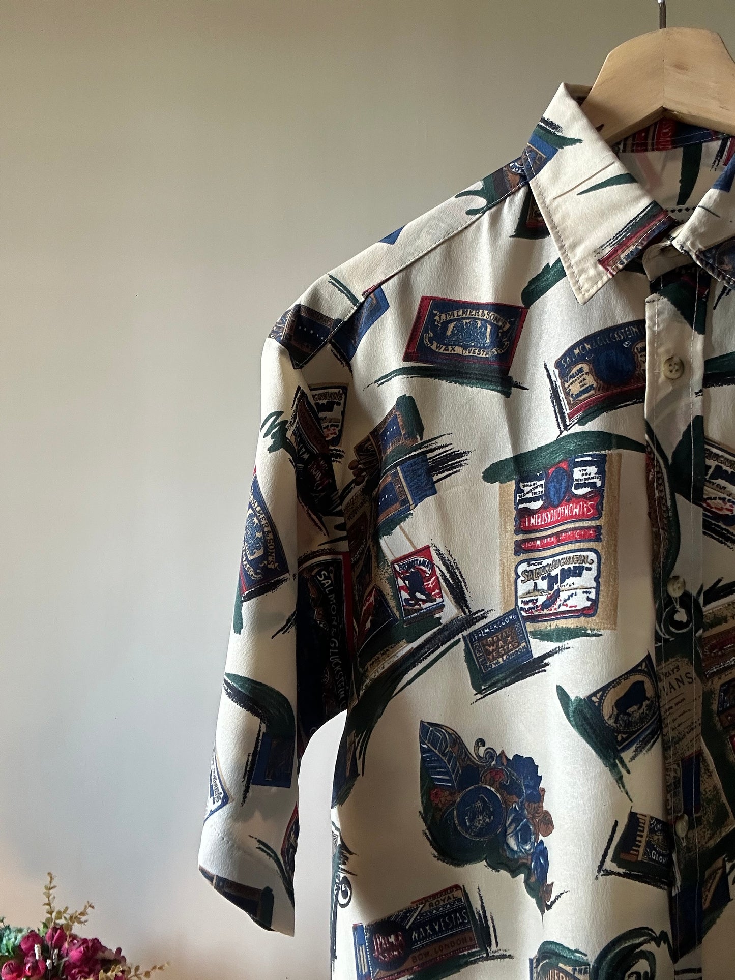 Vintage Netex Stamps and Matchbox Abstract Print Shirt
