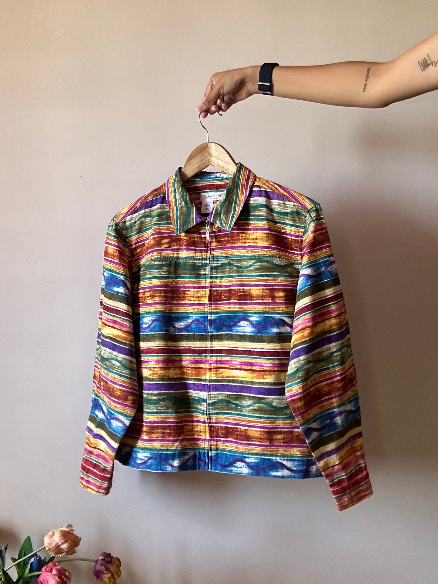 Vintage Coldwater Creek Abstract Rainbow Watercolour Print Shirt With Zip