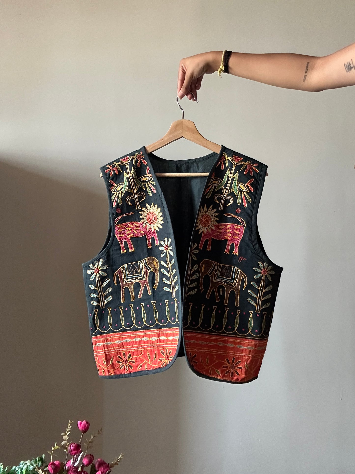 Vintage Embroidered Mirror Work Vest
