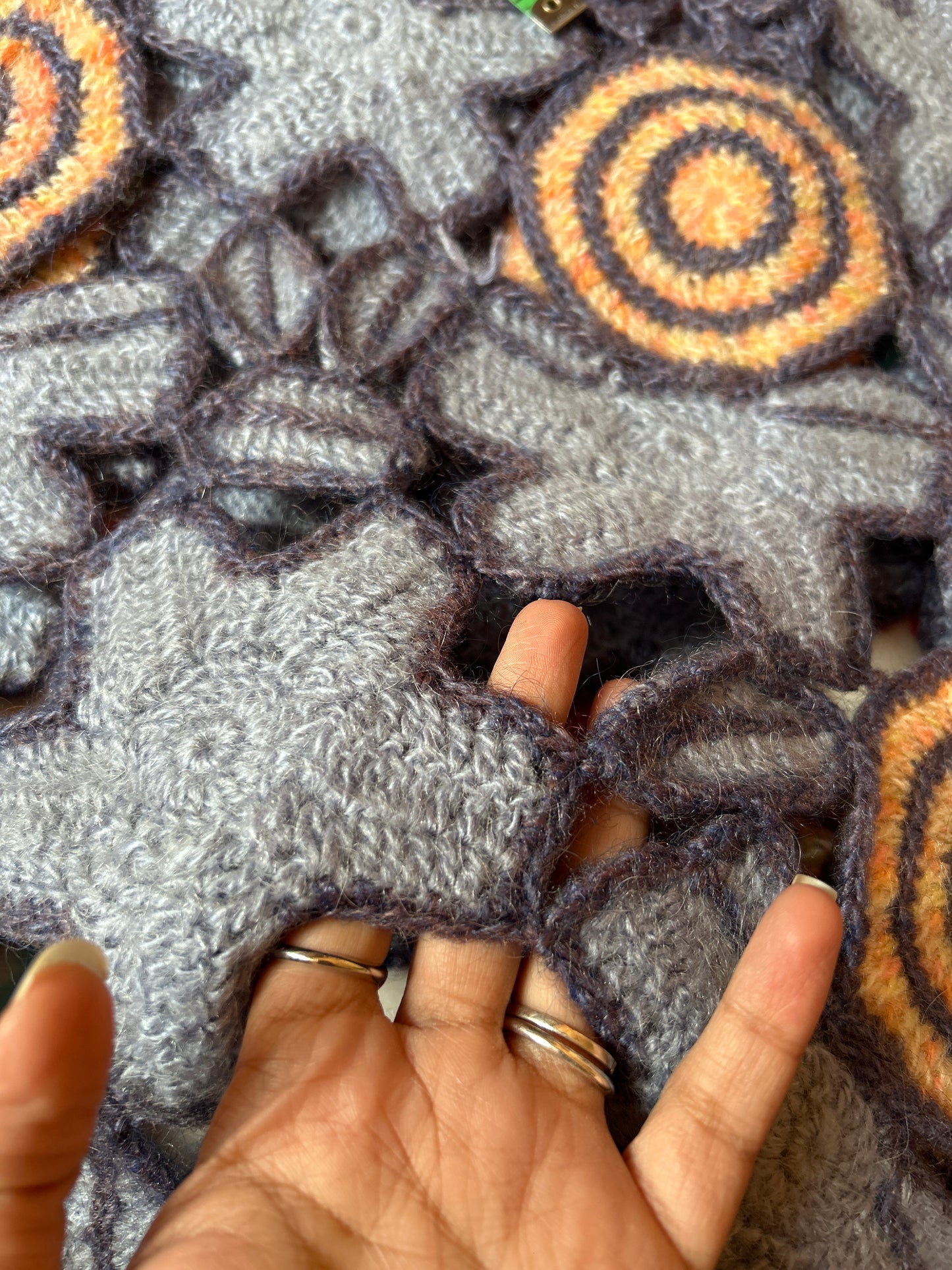 Vintage Woollen Crochet Patch Work Pullover