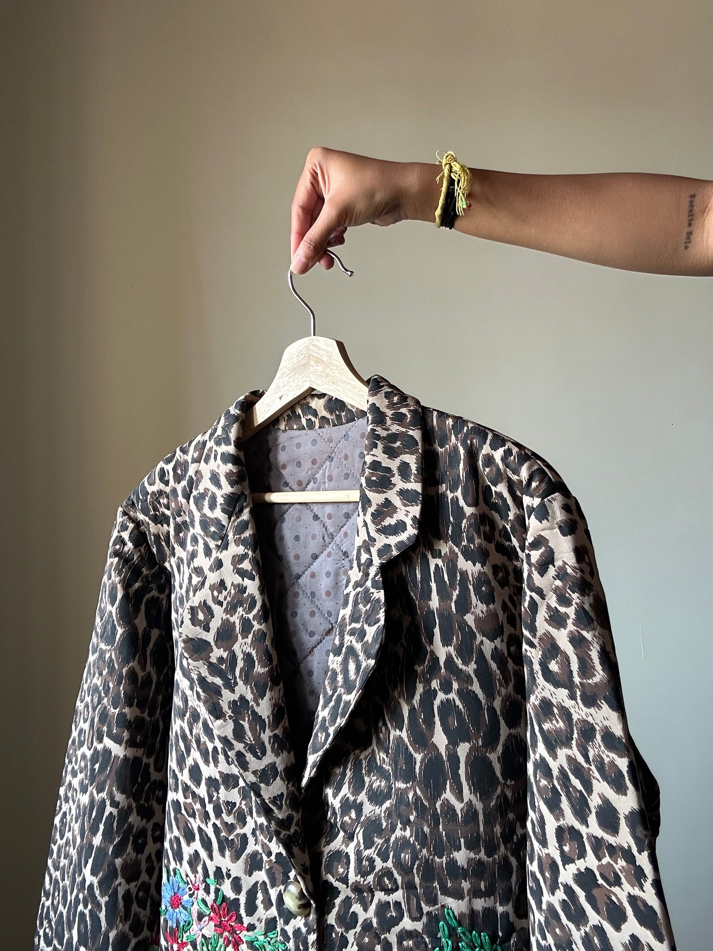 Vintage Cheetah Print And Embroidered Lightly Quilted Shaket