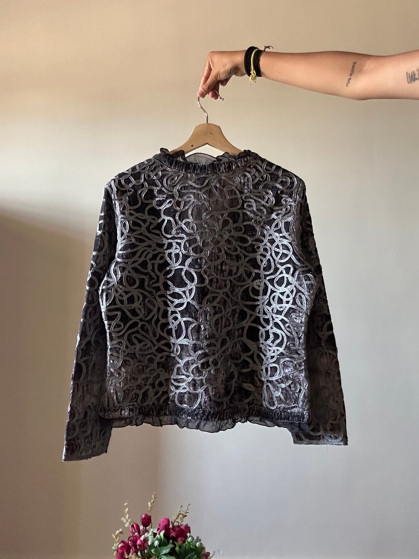 Vintage Chico’s All Embroidered Velvet Cardigan