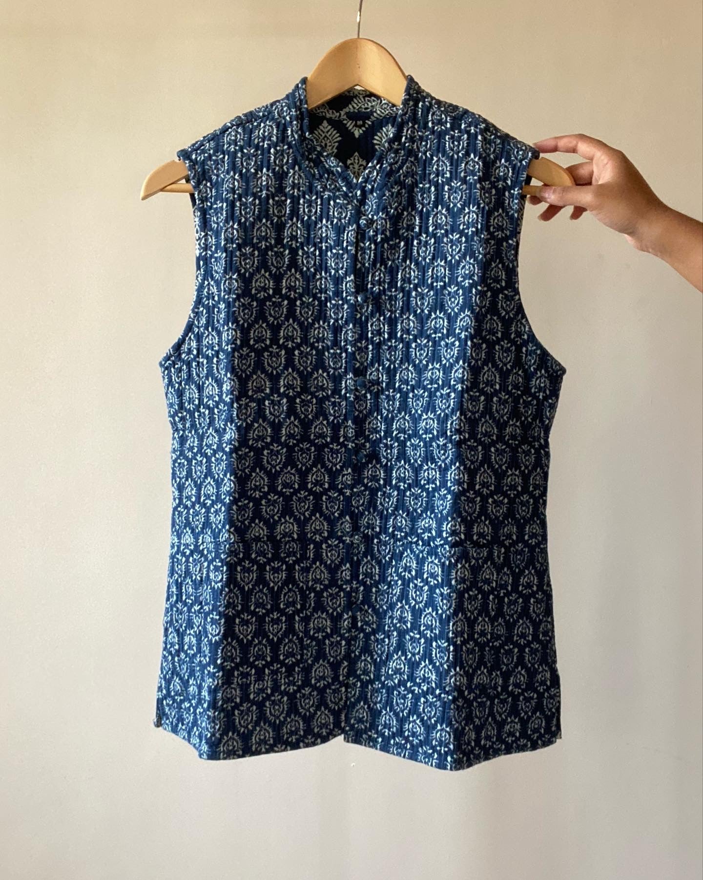 Cotton Quilted Reversible Classic Floral Indigo Vest