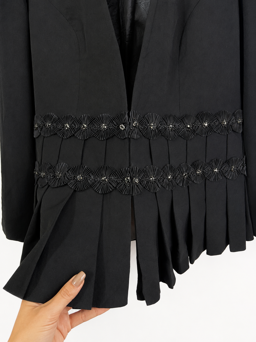 Nina Massini Vintage Black Embellished Pleated Blazer