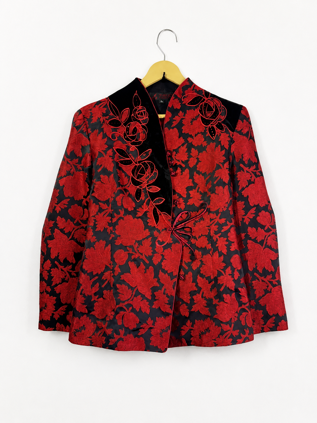 Vintage Midnight Bloom Embroidered Mandarin Jacket
