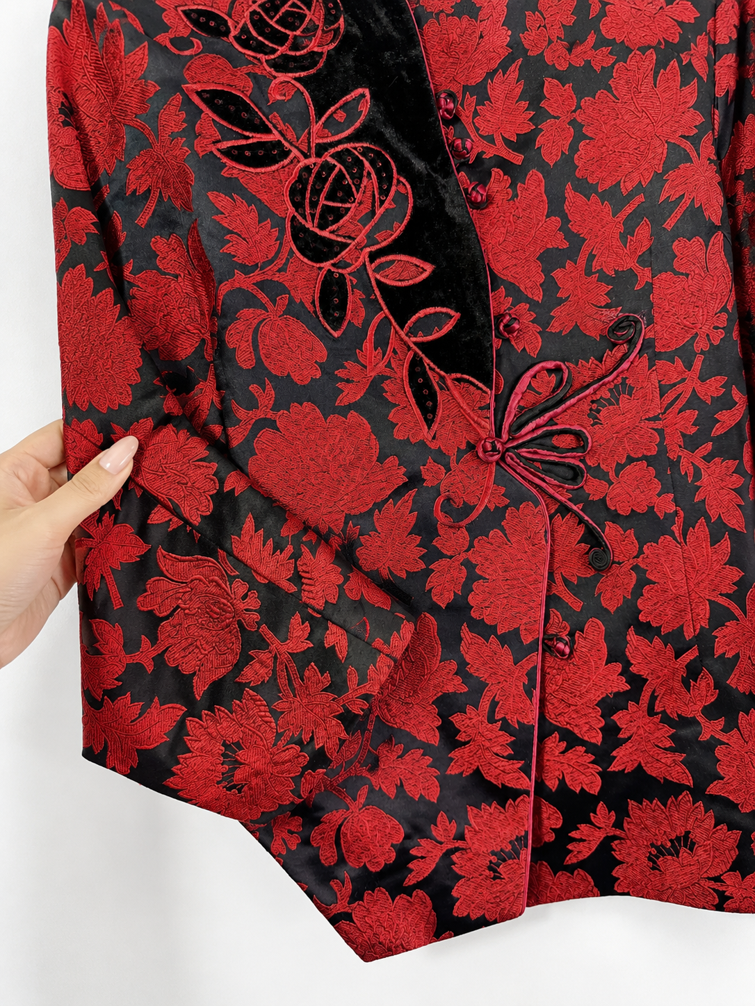 Vintage Midnight Bloom Embroidered Mandarin Jacket