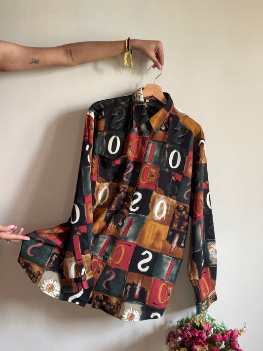 Vintage Abstract Alphabet Print Shirt