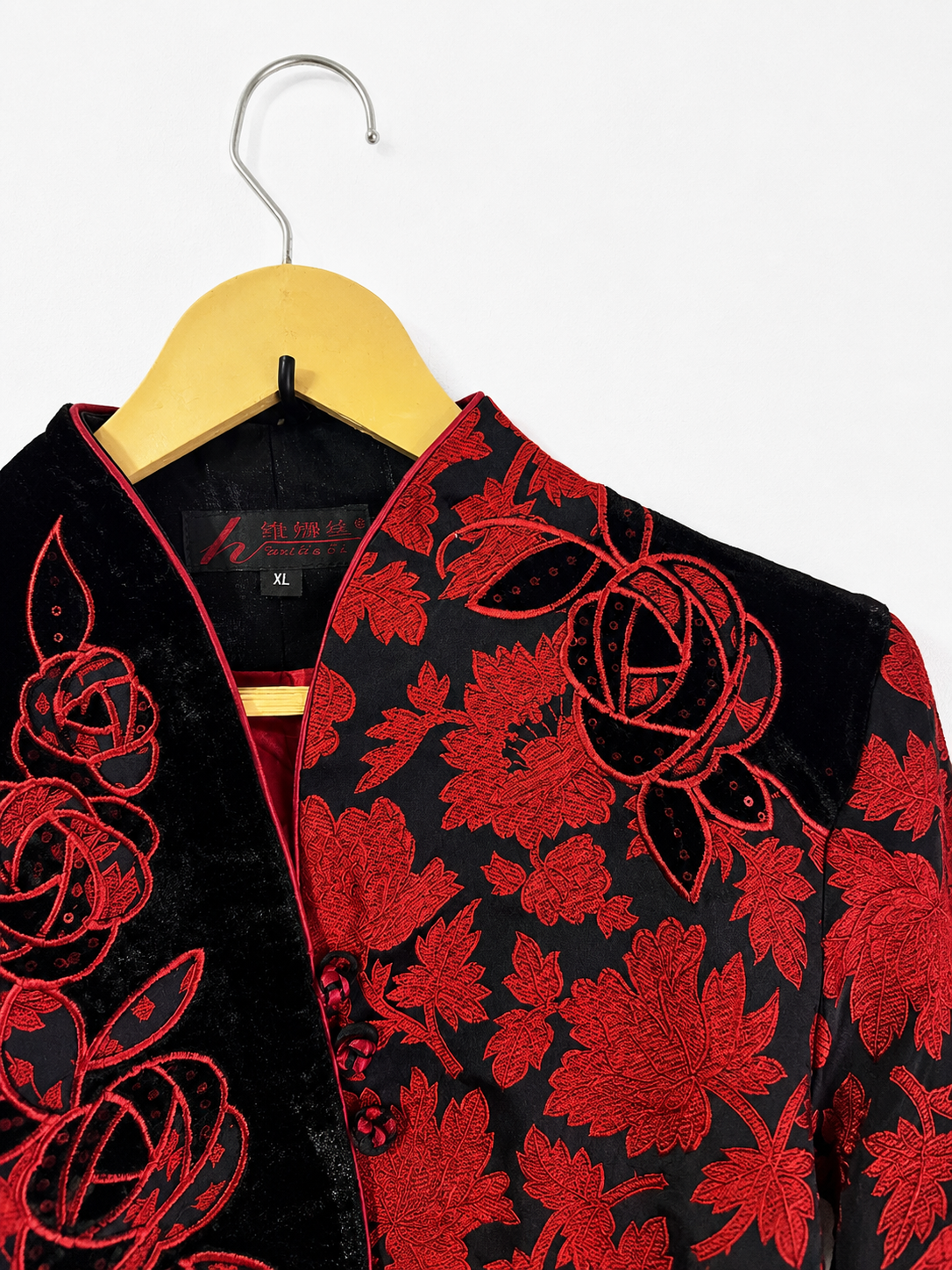 Vintage Midnight Bloom Embroidered Mandarin Jacket