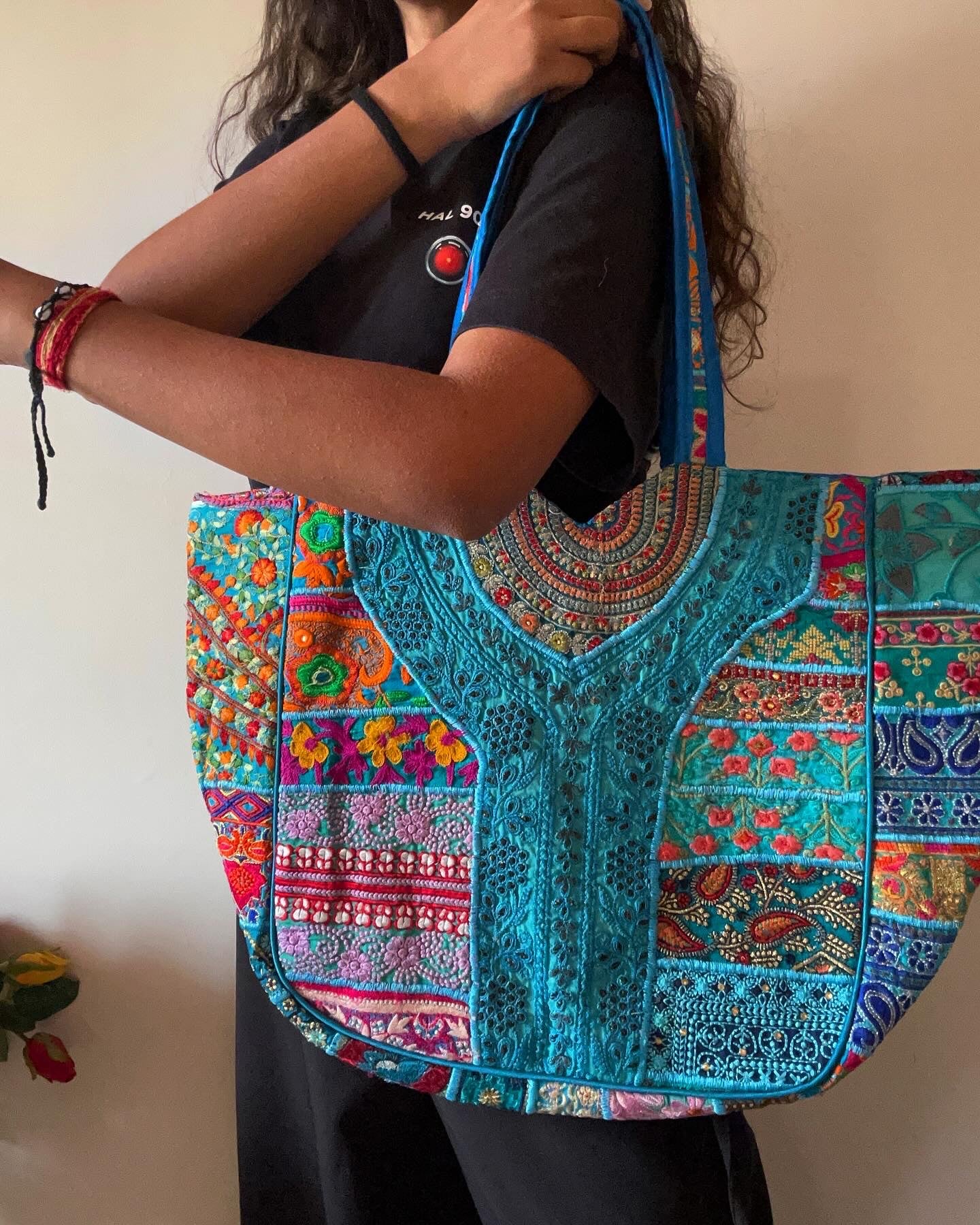 Blue Patch Work Large Tote Bag