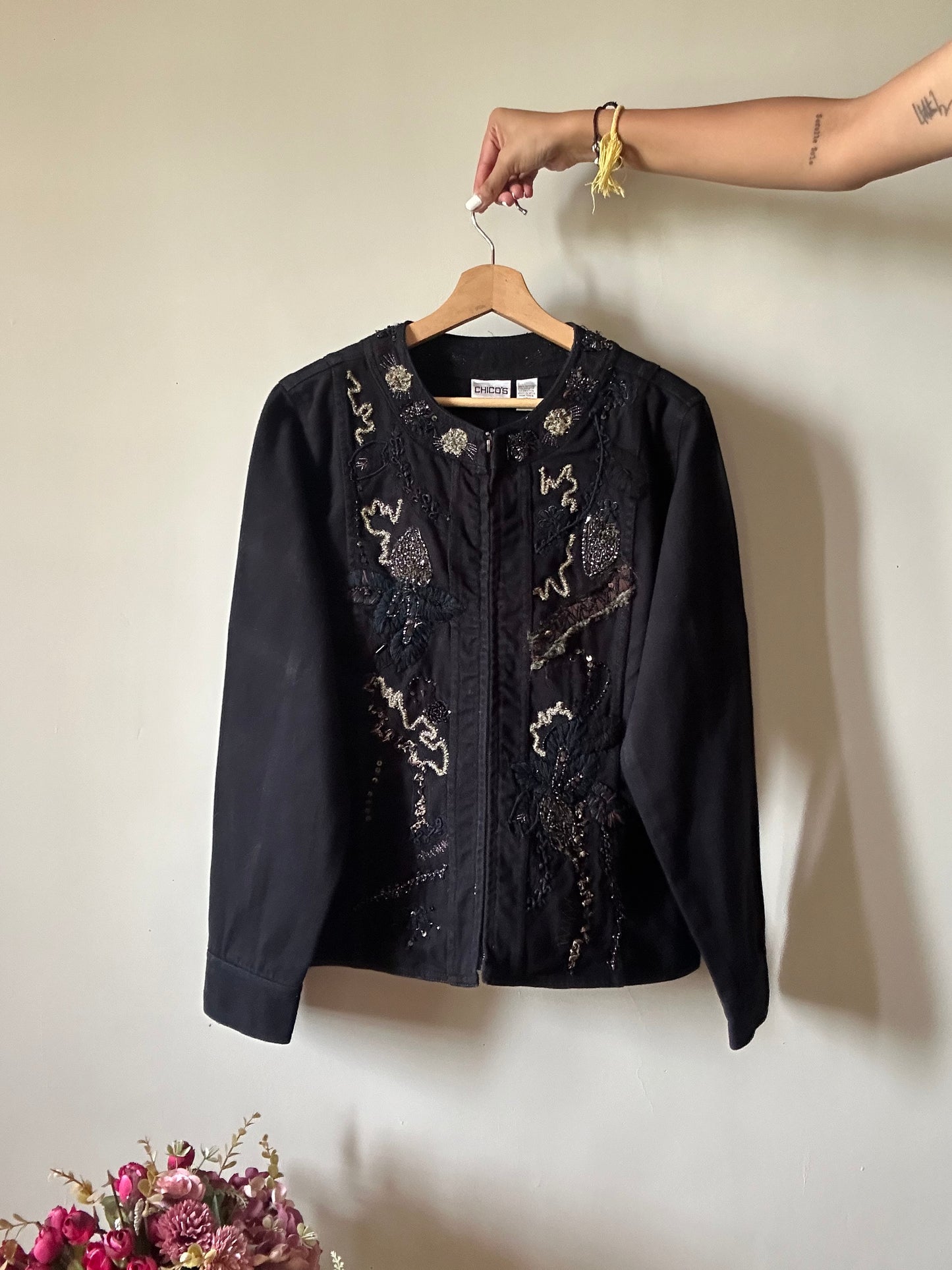 Vintage Chico’s Denim Shaket With Embroidery