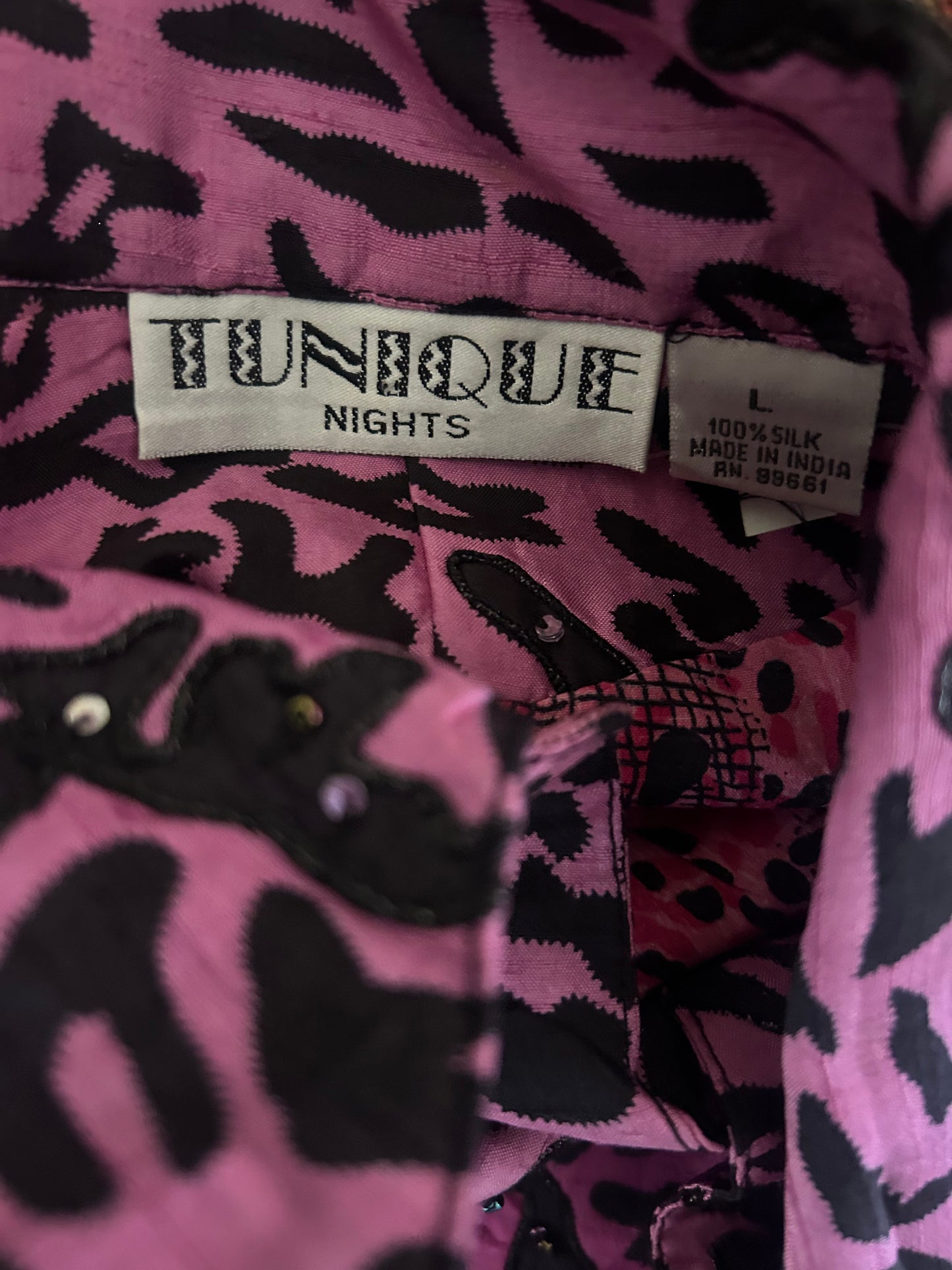 Vintage Tunique Night Leopard Print Silk Embroidered Shaket