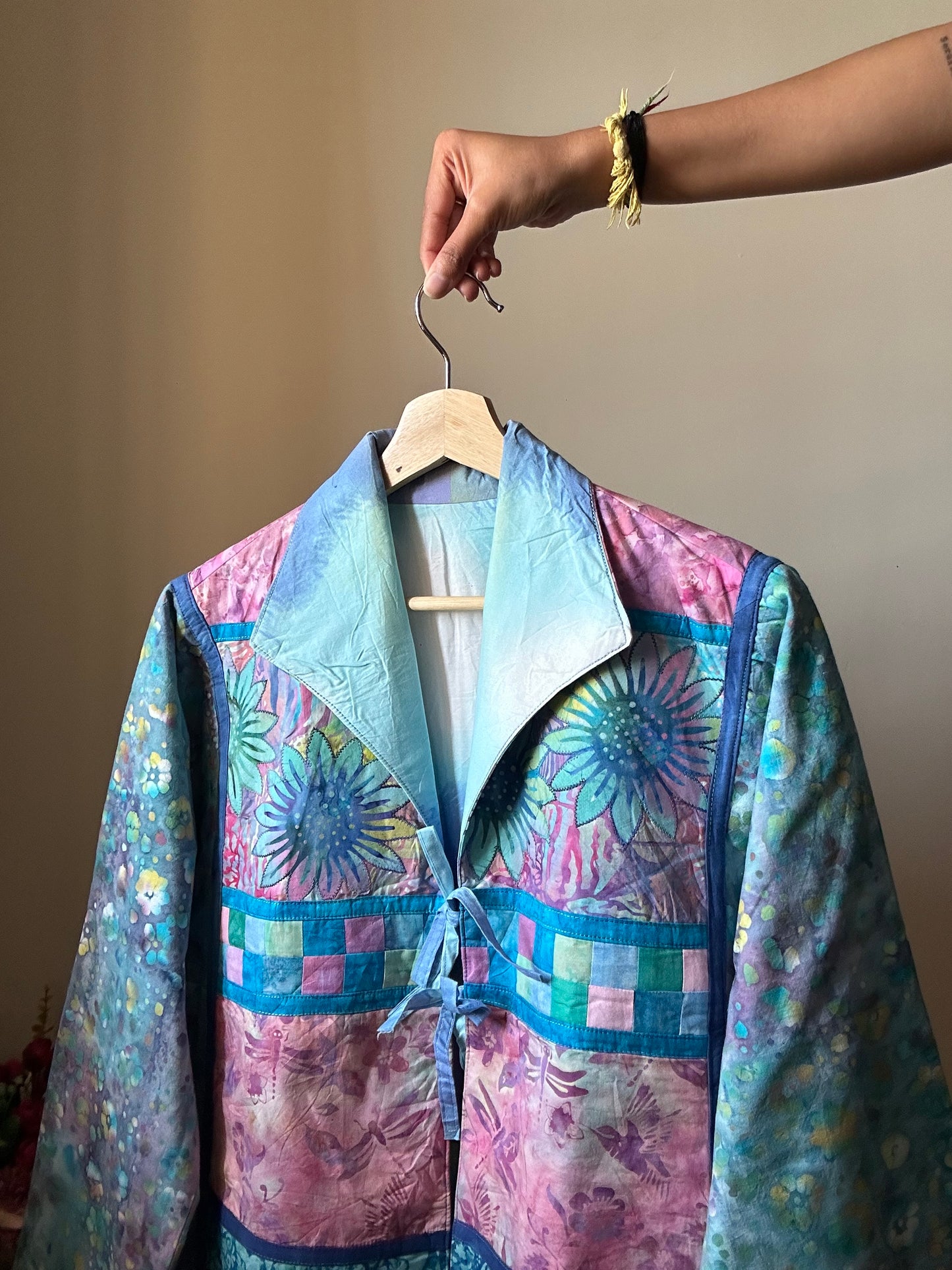 Vintage Reversible Front Tie Detail Shaket with Embroidery and Patch Work